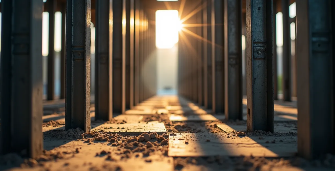 Système d'étayage métallique soutenant temporairement la structure durant la démolition d'un mur