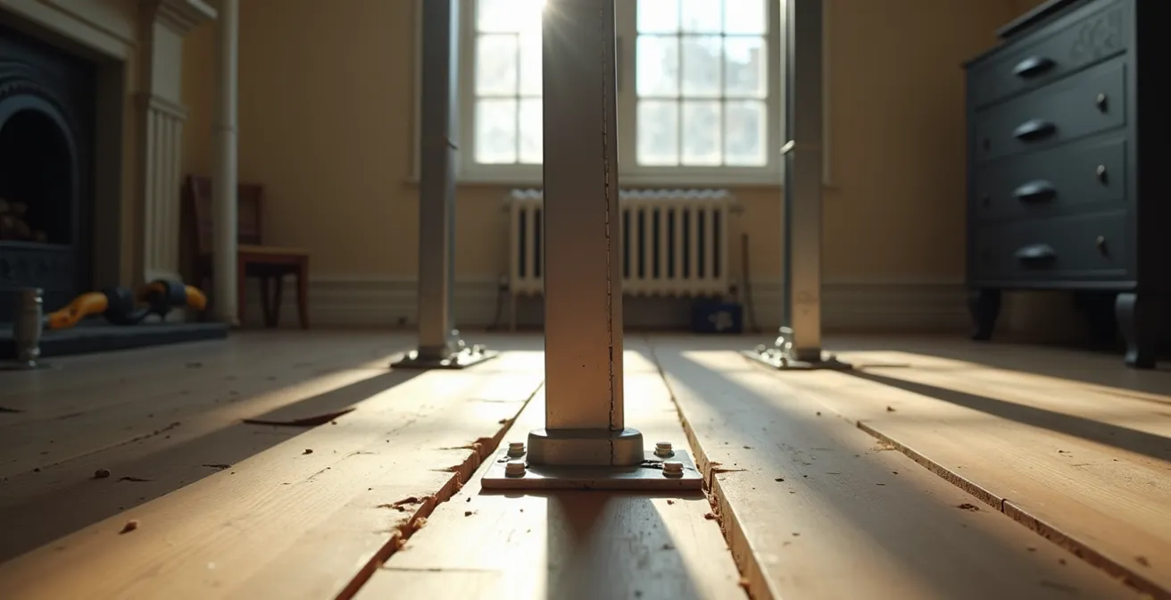 Étais métalliques de sécurité installés d'urgence dans un salon montréalais après affaissement de plancher