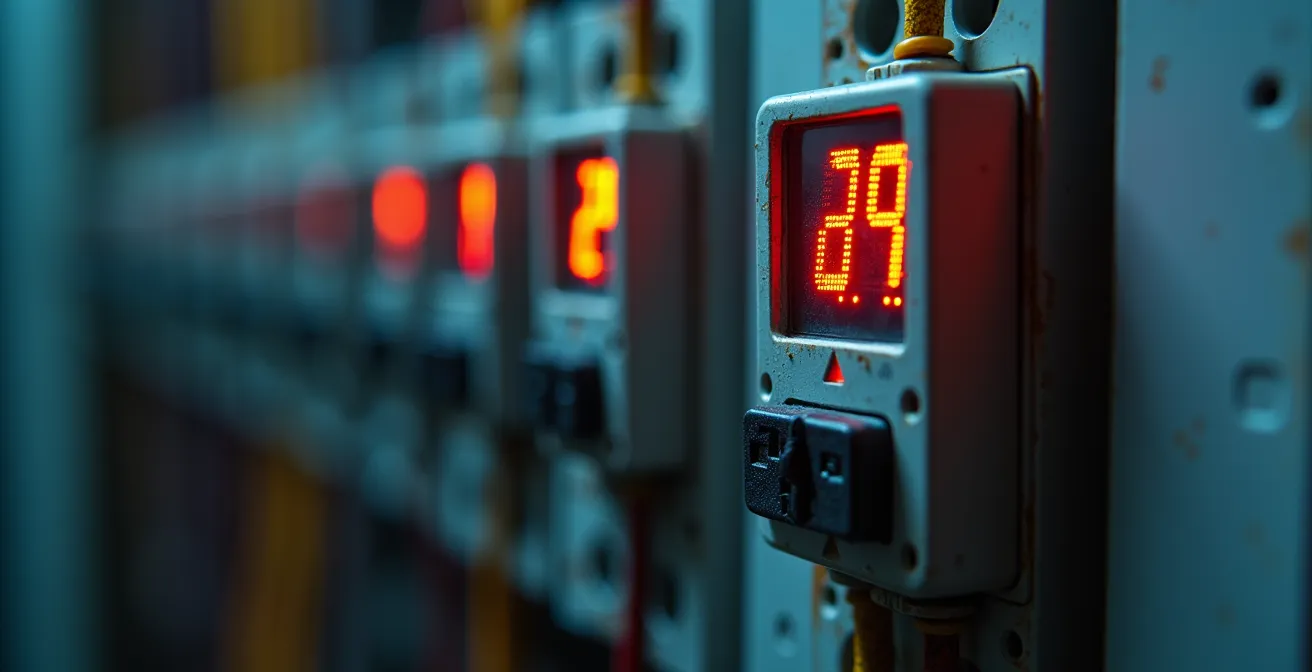 Gros plan sur un moniteur énergétique moderne installé dans un panneau électrique résidentiel