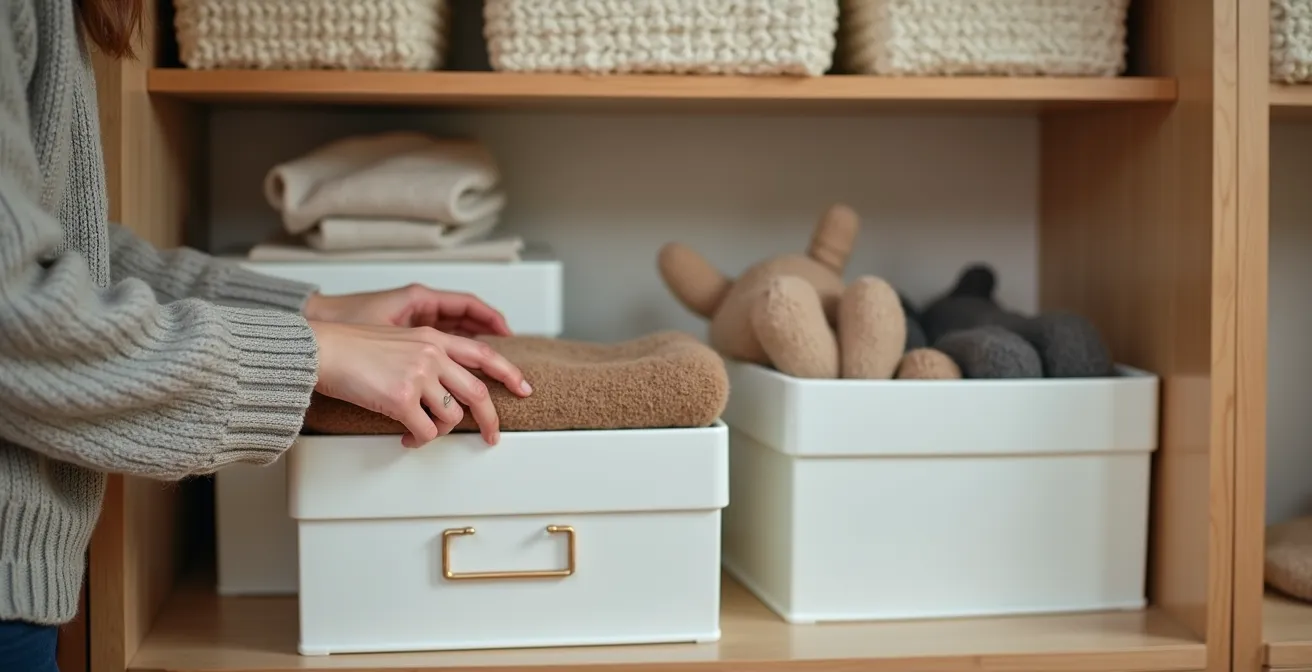 Système de rangement minimaliste scandinave dans un appartement montréalais