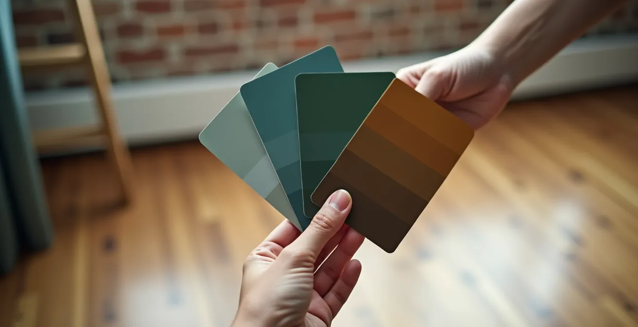 Palette de couleurs murales harmonisées avec plancher de chêne blanc